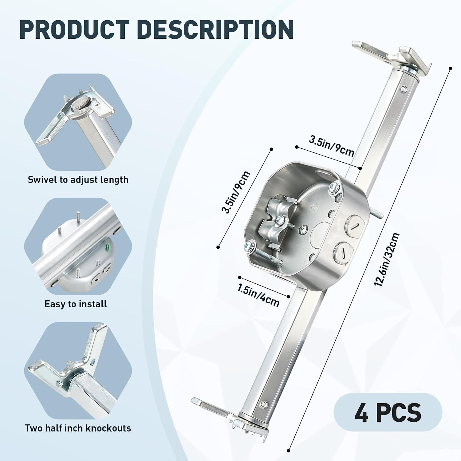 INMOZATA IMOZATA Adjustable Ceiling Fan Bracket, 4 Pieces 14.2 Inch Mounting Bracket for Ceiling Fans and Light Fixtures, Easy to Install with Welded Structure