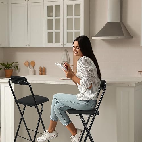 Miniatura 2 de Thyle 1 pieza de taburete plegable con respaldo, taburete alto plegable portátil, silla de bar plegable de altura de mostrador, asiento acolchado de