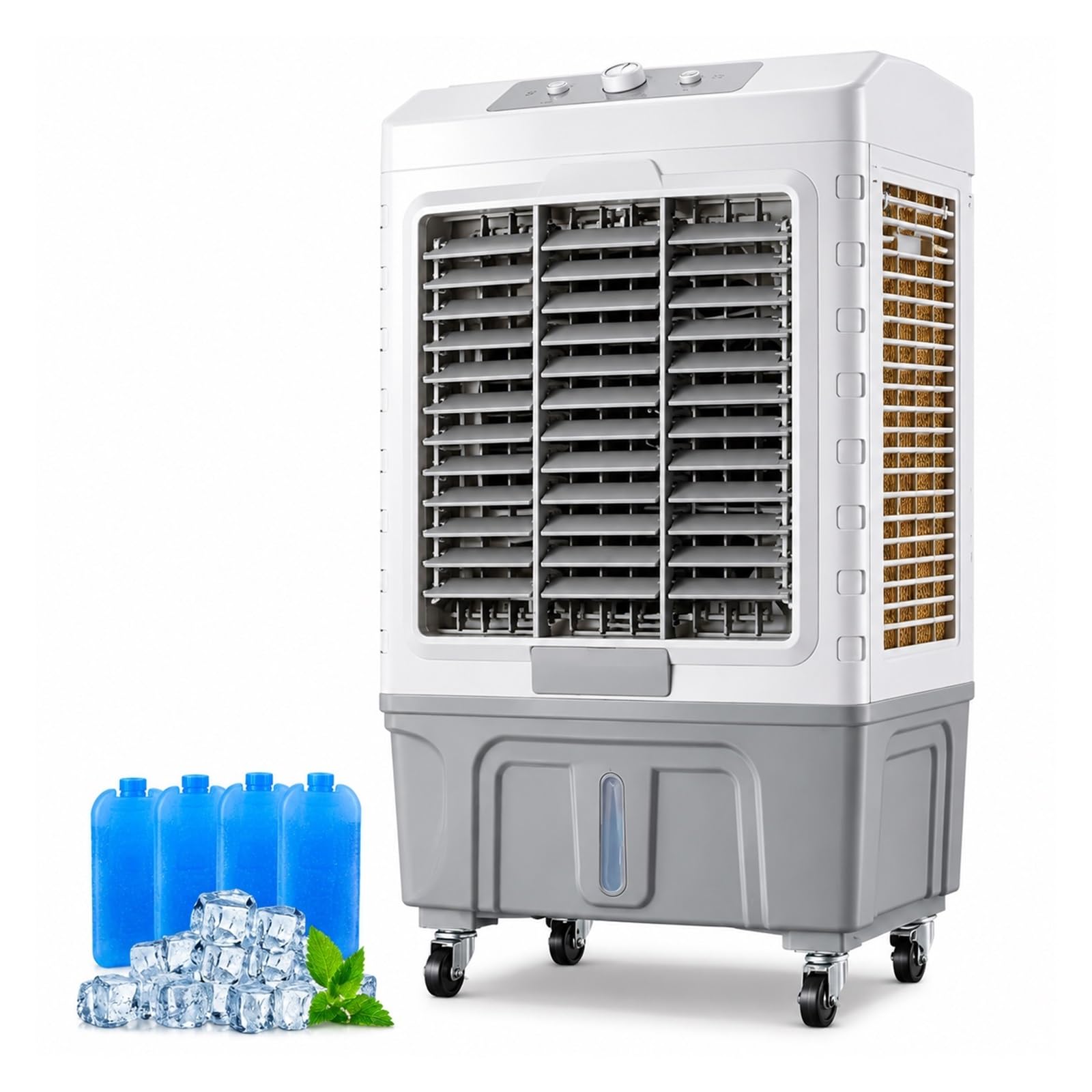 60L Portable Evaporative Cooler — 3-in-1 Swamp Cooler Fan with Wheels