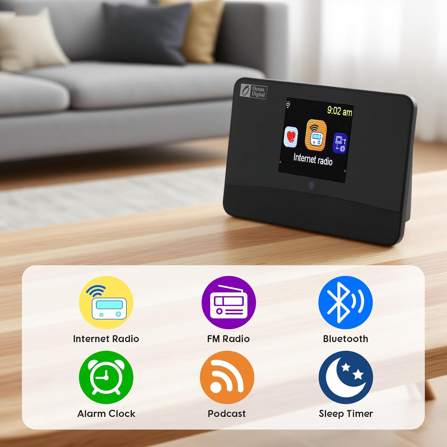 Ocean Digital WR-03M Internet Radio Receiver (No Built-in Speaker) with Bluetooth, FM, Wi-Fi, LAN, Optical & Line Out, UPnP/DLNA Streaming, Alarm Clock, Podcasts HiFi Component for Home Audio System