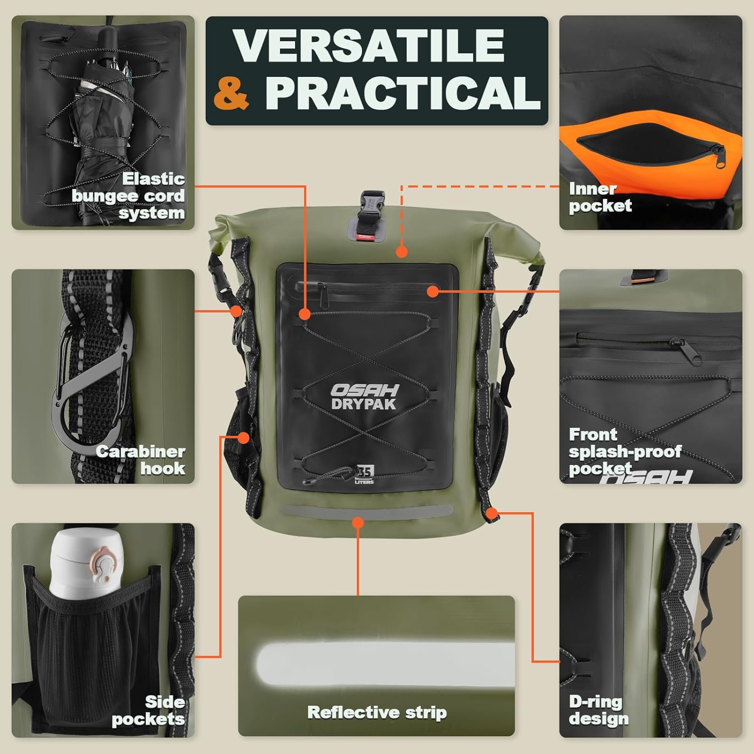 Waterproof Backpack Dry Bag 35L/55L/85L – Heavy Duty Roll-Top Hiking Backpack for Travel, Kayaking, Boating, Camping, Rafting and Fishing - Image 3