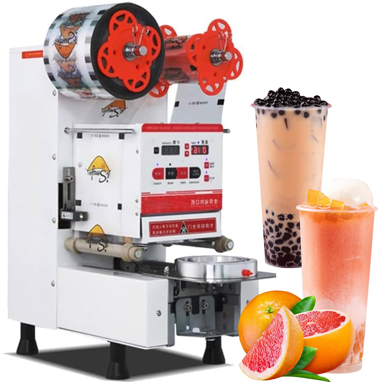 IUokLU Cup Sealing Machine Full Automatic Cup Sealer Machine 90/95Mm, 540-760 Cups/H Commercial Electric Cup Sealing Machine, Digital Control Lcd Panel Cup Sealer-White