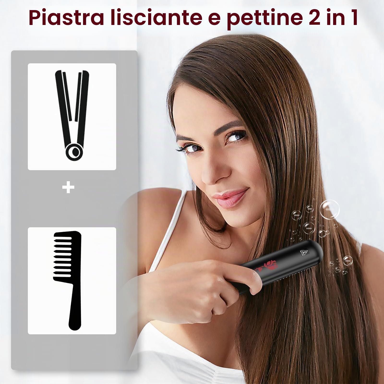 Spazzola Lisciante per Capelli, Senza Fili Mini Portatile Spazzola Elettrica Lisciante, Riscaldamento Rapido e Ricarica 140 – 200 ℃, 4 Impostazioni di Temperatura, per lisciare i capelli fini