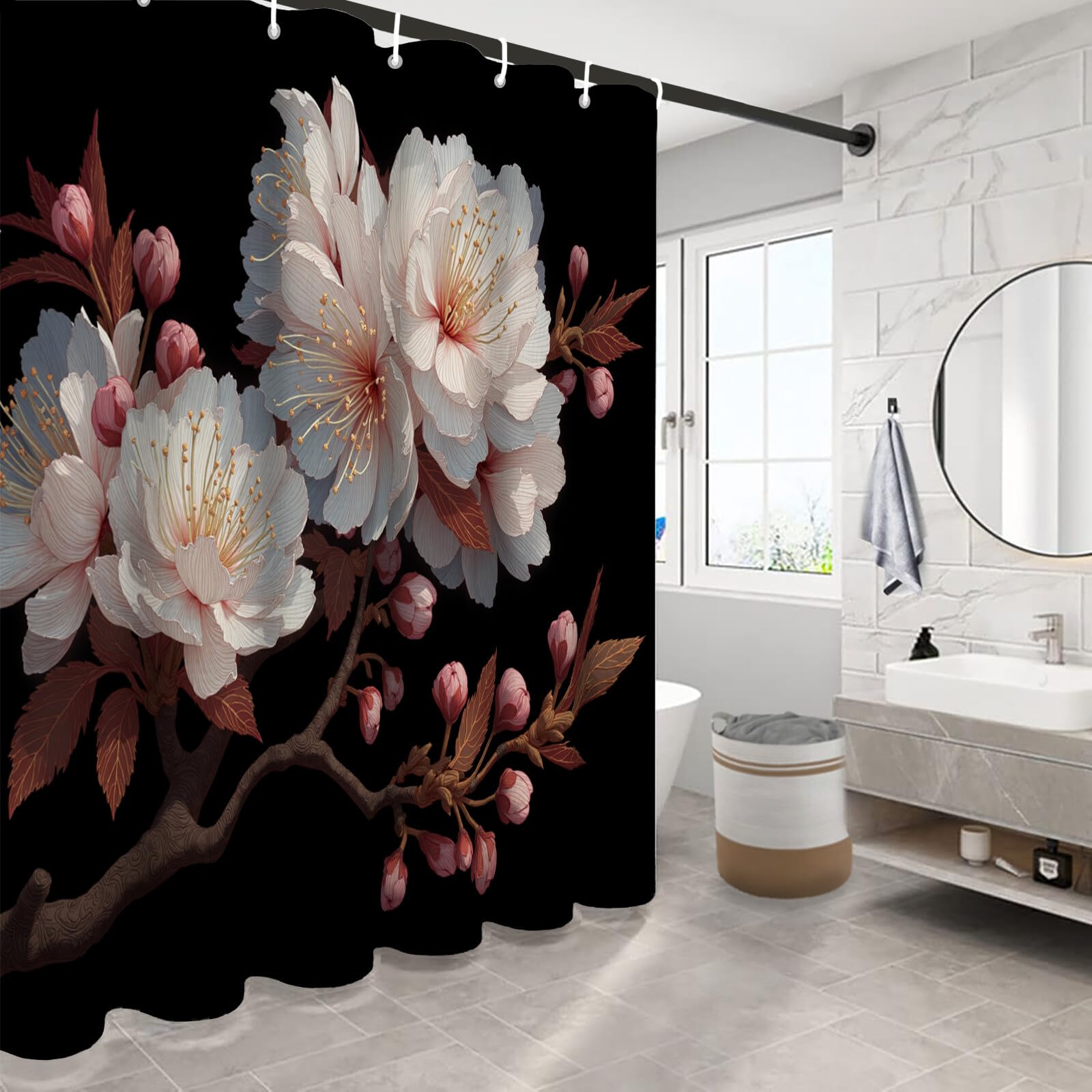 Rideau Douche,Rideau Baignoire Lavable en Machine Rideaux Douche Tissus Lavable Rideau De Baignoire Lavable pour Salle De Bain Domicile Baignoire Famille,Illustrations De Branches,
