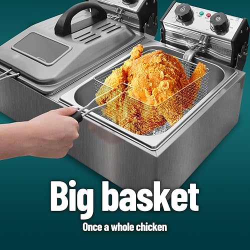 Miniatura 2 de WantJoin Freidora comercial con ventana de vidrio de 3200 W, 12 L12 cuartos de galón, acero inoxidable, doble tanque, freidora eléctrica con 2