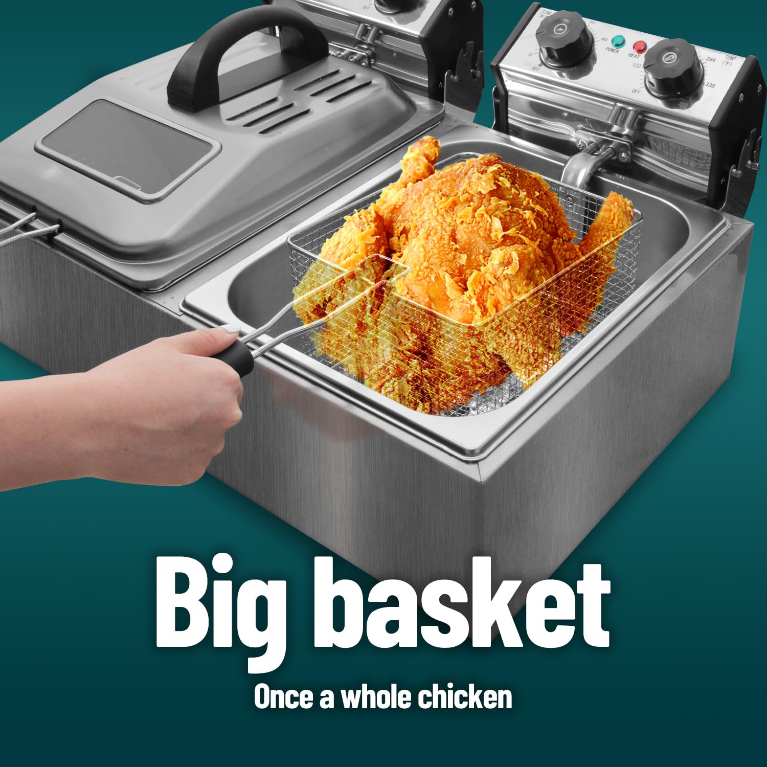 WantJoin 12L/12QT Dual Tank Commercial Deep Fryer with 2 Glass Window Lids, 3200W Stainless Steel Electric Deep Fryer with 2 Baskets, Countertop Kitchen Frying Machine with Temperature Control