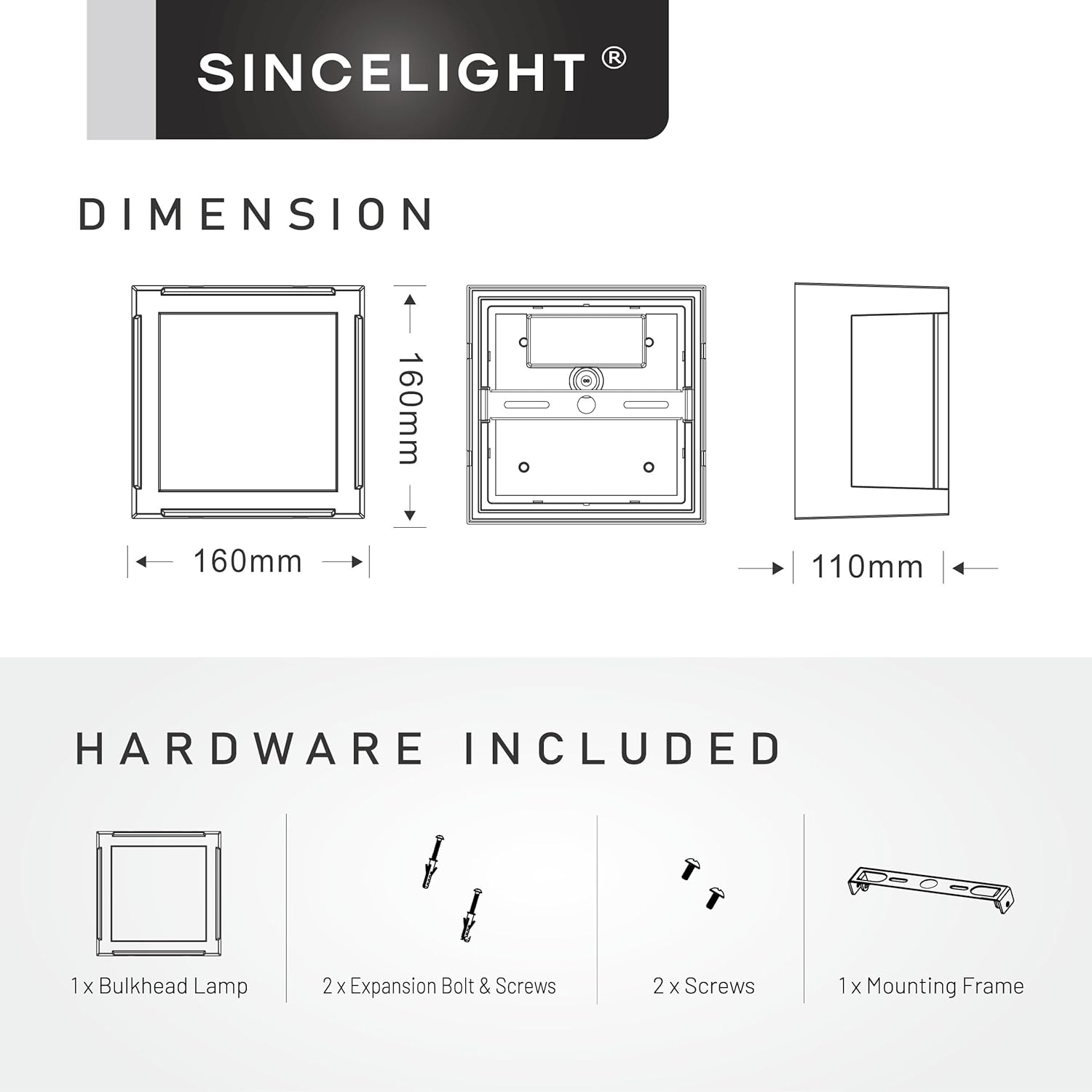 SINCELIGHT 14W LED Outdoor Wall Light, IP65 Waterproof, Modern Decorative Wall Sconces, Hardwired, Wall Mounting Bulkhead, Square, Color Turnable from Warm White to Cool White (WLB1)