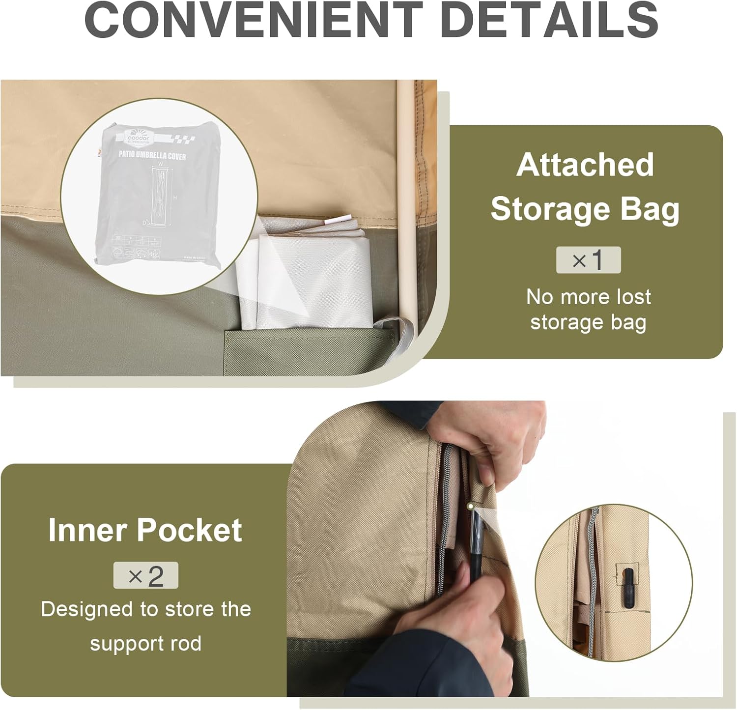 Aoodor Heavy Duty Patio Umbrella Cover for 9-12ft Cantilever Umbrella, 600D Anti-UV and Waterproof Oxford Outdoor Offset Parasol Umbrella Cover with Zipper and Rod for Deck, Pool, Yard