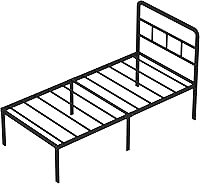 Vista 9 de Marcos de cama individual con cabecera de 18 pulgadas, plataforma metálica, base de colchón de listones de acero resistente, no requiere somier