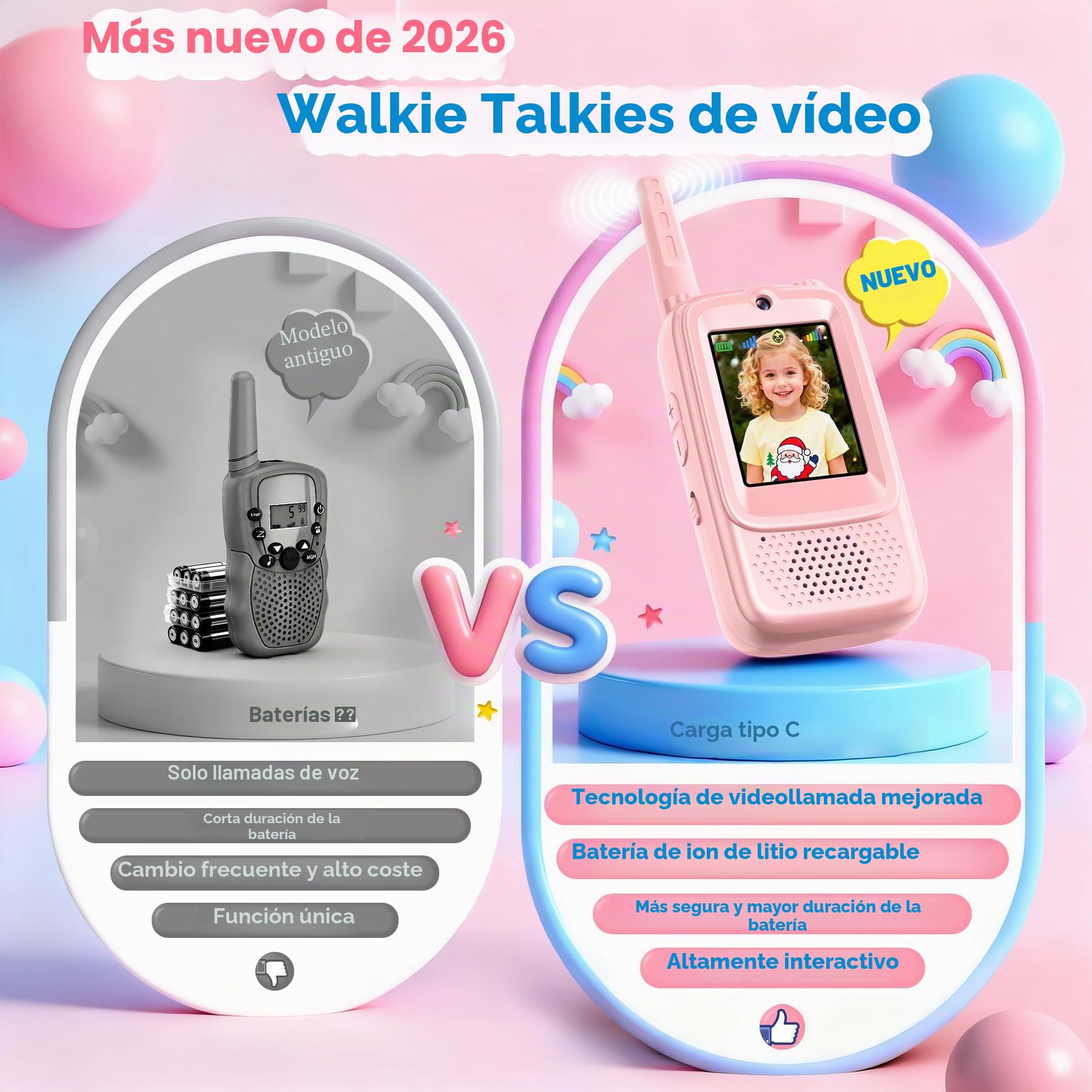 Pourbibi Walkie Talkie Niños Recargable,Walkie-Talkies con Pantalla, Alcance de 400 Metros y 4 Efectos de Voz, Juguete para Niños de 3 a 12 Años, Ideal para Exteriores y Acampadas, Alto Rendimiento.