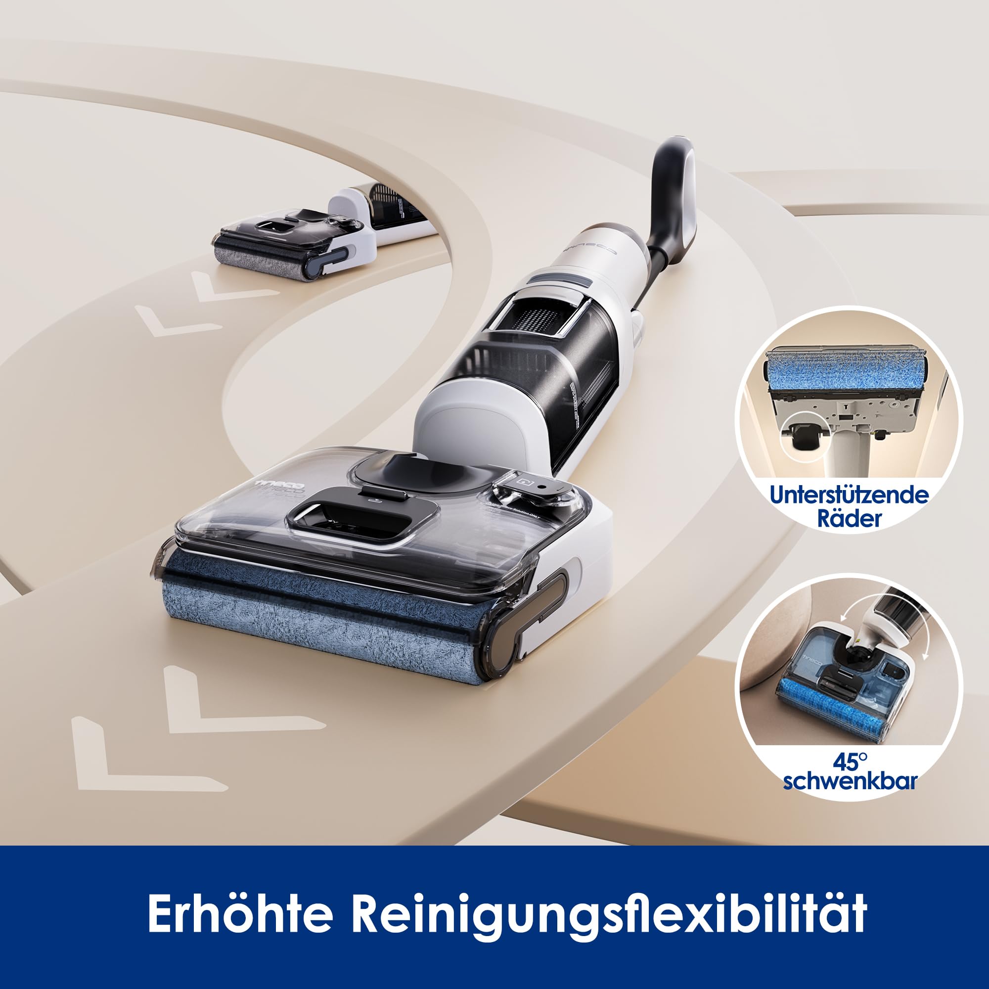 Tineco Floor One Stretch S6 Nass Trockensauger 180° Flachdesign 13cm Liegehöhe 85°C FlashDry Selbstreinigung 40min Laufzeit
