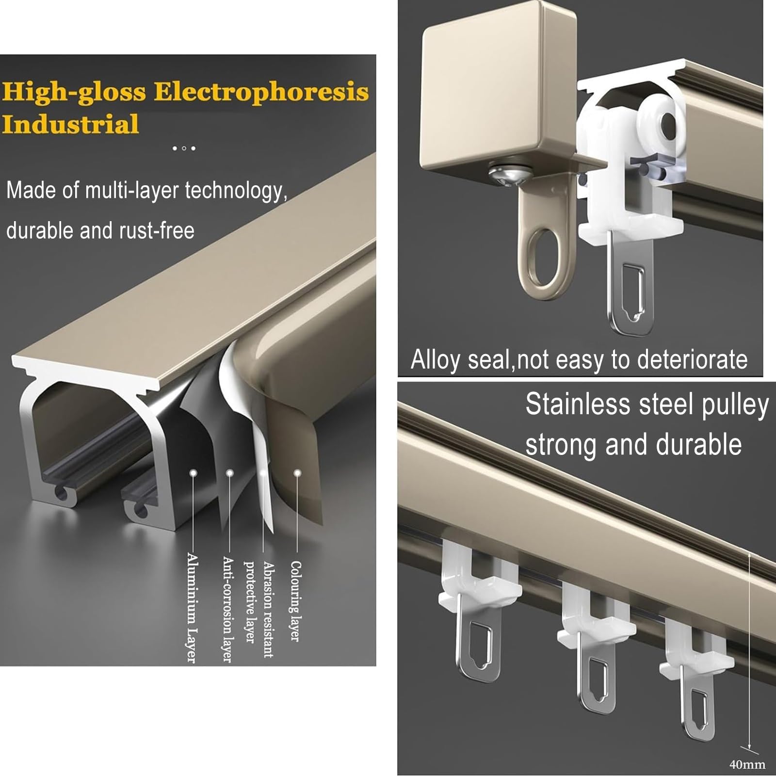 Set di binari per tende da soffitto per finestre a bovindo e divisorio per camper, sistema di binari per tende in alluminio con asta di scorrimento scorrevole per un facile scorrimento
