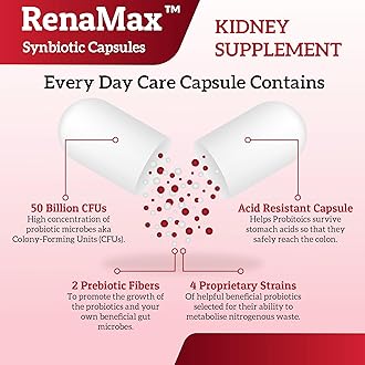 RENAMAX Capsule Kidney Restores & Kidney Care Supplement - Probiotic & Prebiotic Supplement to Support Normal Kidney Function - 50 Billion CFU per Capsule - Made in U.S.A (90 Caps (1 Pack))