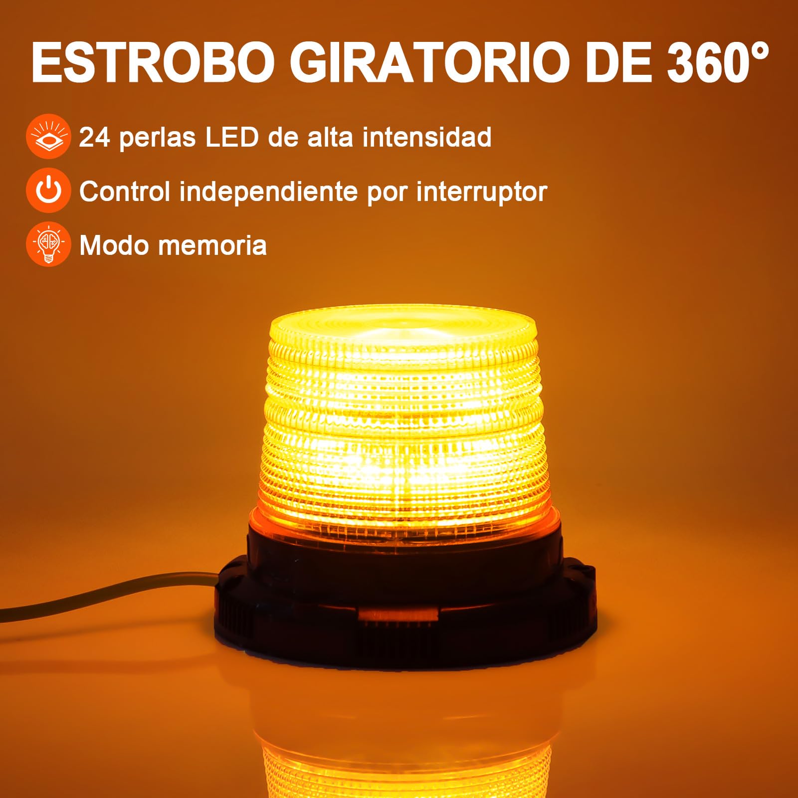 AnTom Baliza LED 12V 24V Amarilla con Función de Alerta de Voz Cable de 3 Metros y Doble Interruptor para Camión, Tractor, SUV, Carro de Golf, Vehículos de Emergencia y Obras
