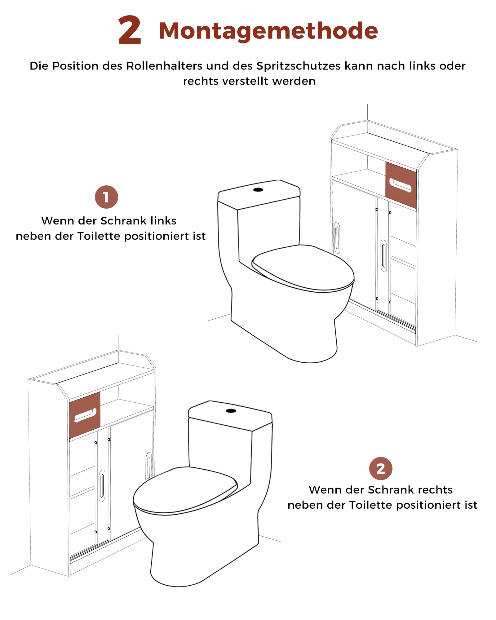 BEWISHOME Badezimmerschrank mit Toilettenpapierhalter,Versenkten Griffen | Badschrank Schmal mit Schiebetüren und Verstellbare Trennwand,Nischenschrank Platzsparend für Badezimmer,20x60x80cm,Weiß