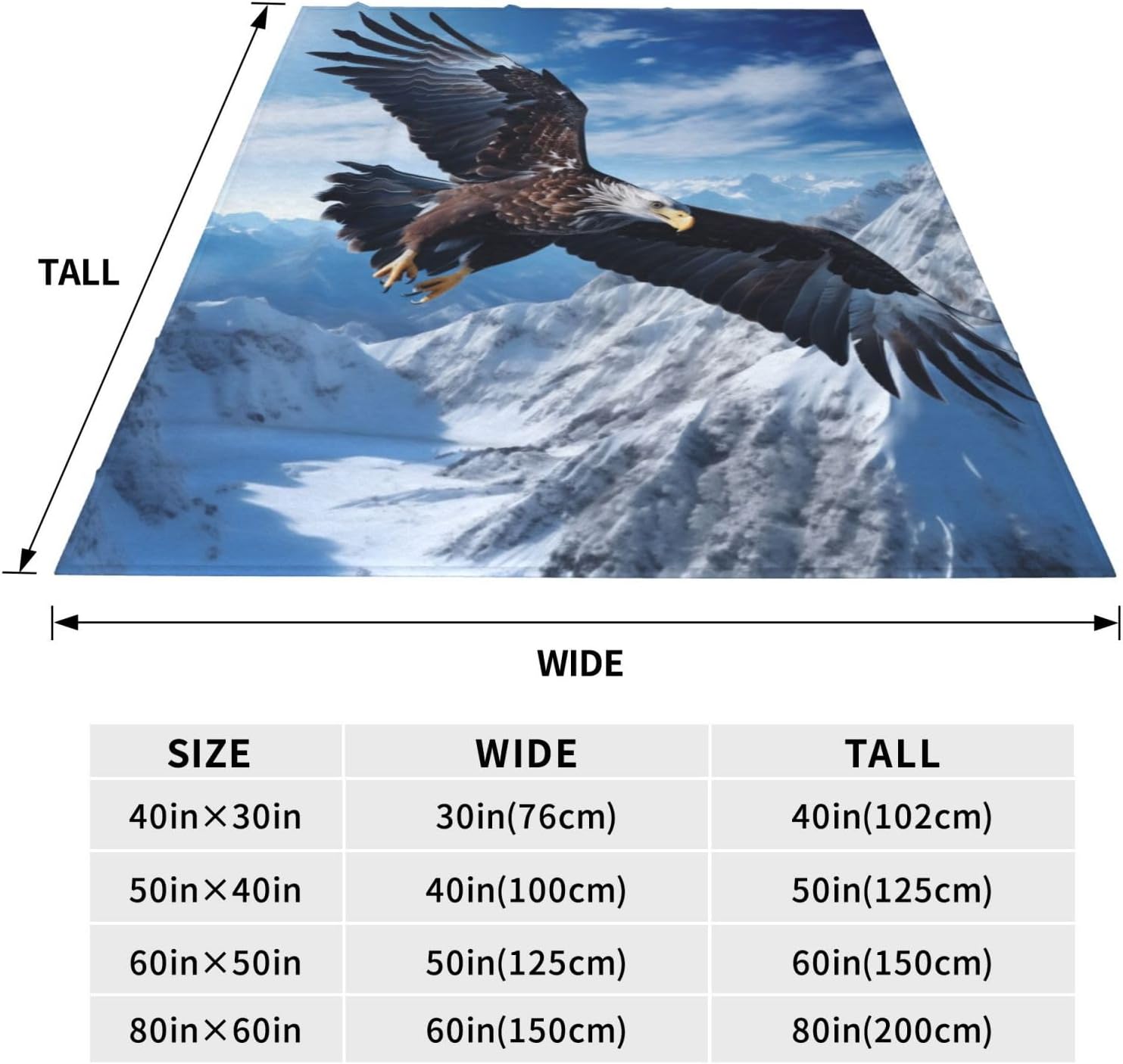Bald Eagle Snowy Mountain Blanket Gfits for Women Men Kids Flying Eagle Flannel Throw Blankets Soft Fuzzy Lightweight for Home Decor Couch Bed Sofa 80x60 Inches