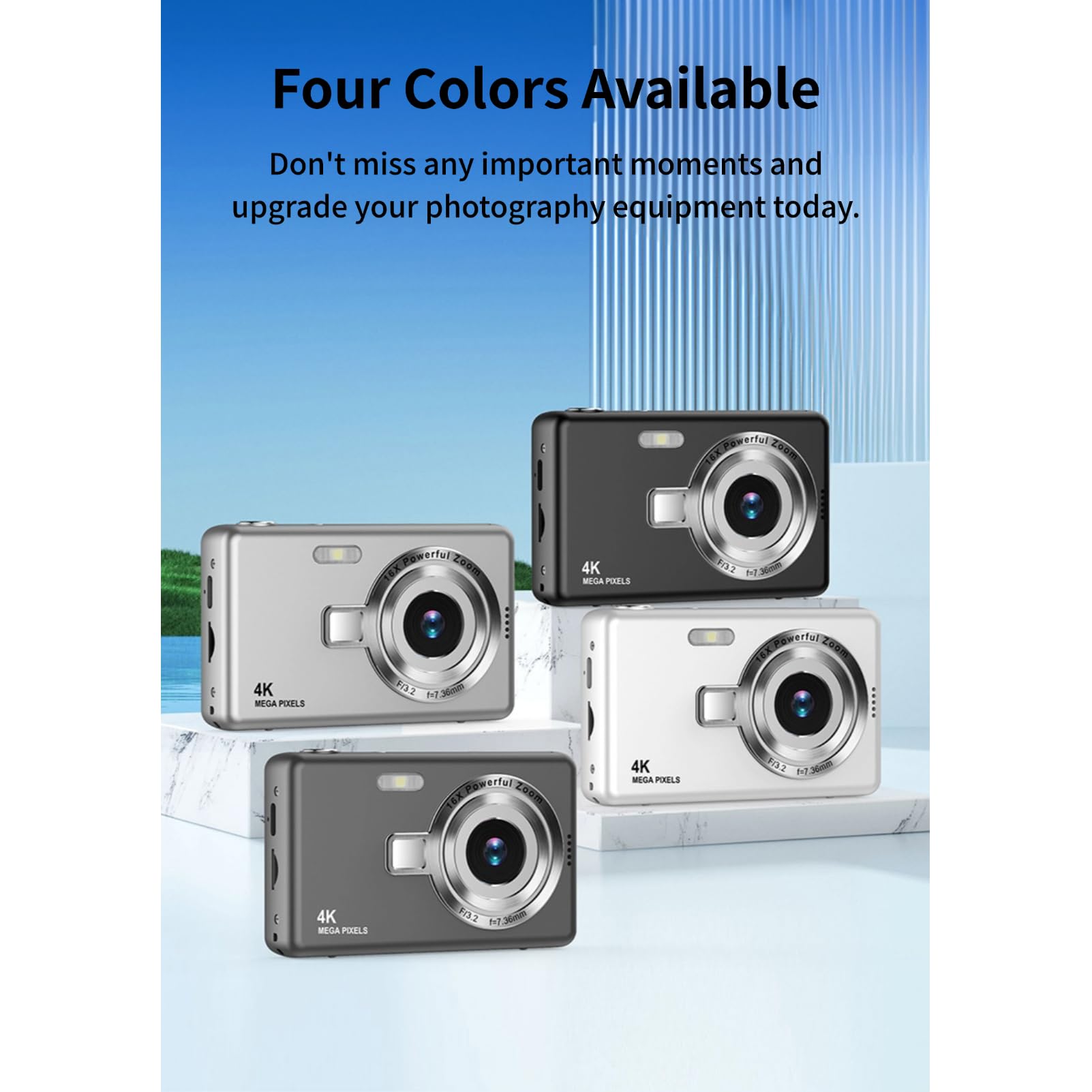 Fotocamera Digitale con Schermo TFT da 2,4 Pollici, Fotocamera da 12 MP 1080P, Fotocamera Digitale Punta e Scatta con Zoom 16X Anti-vibrazione, Fotocamera Compatta per Vlogging