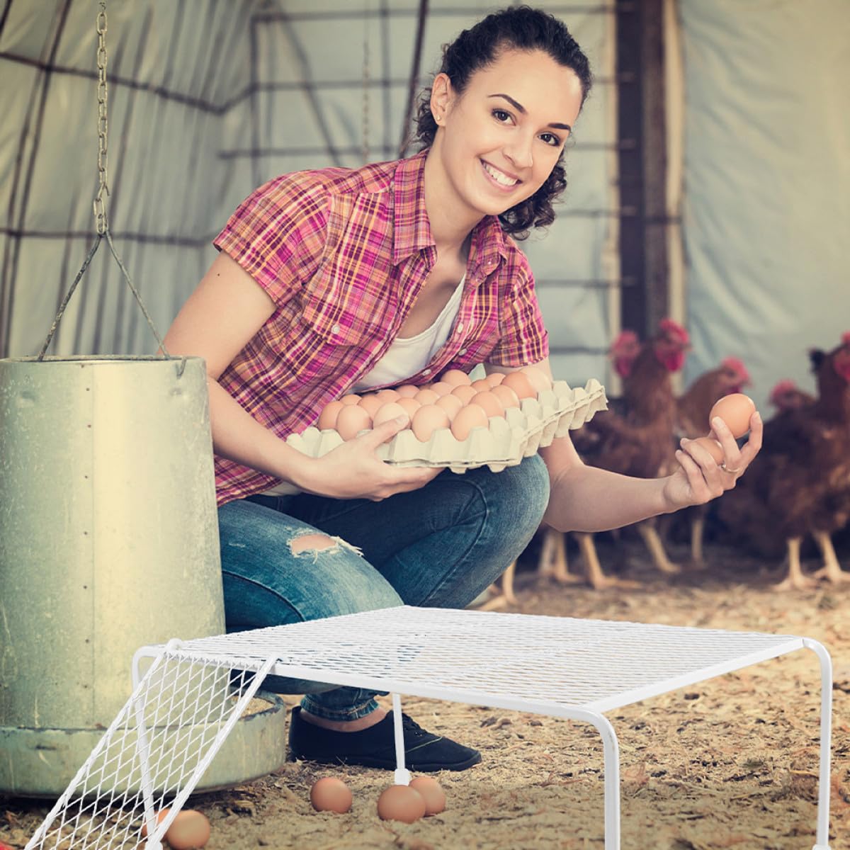 Hemobllo Scaffale da Fattoria per Polli in Ferro con Scala Piattaforma per Gabbie Piccola Bianca Supporto Arrampicata e Gioco per Galline e Piccoli Animali Domestici