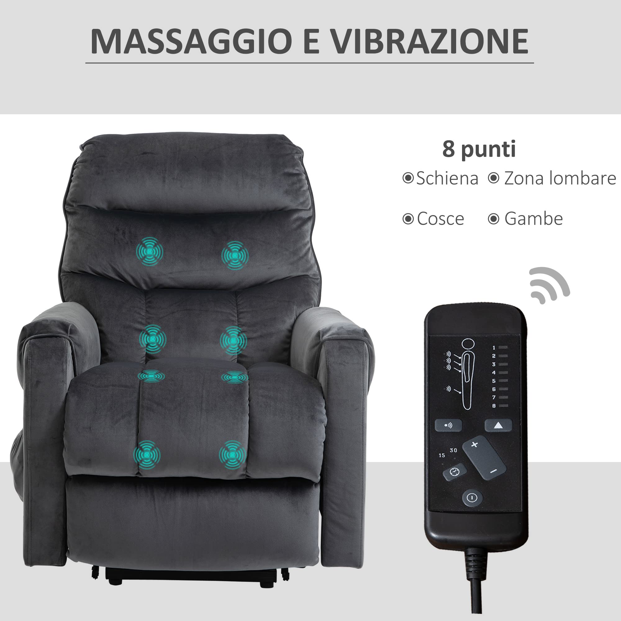 ECODE® Poltrona Reclinabile Relax - Poltrona Elettrica Con Massaggio E Calore Lombare Ideale Per Anziani Poltrona Relax 85817311