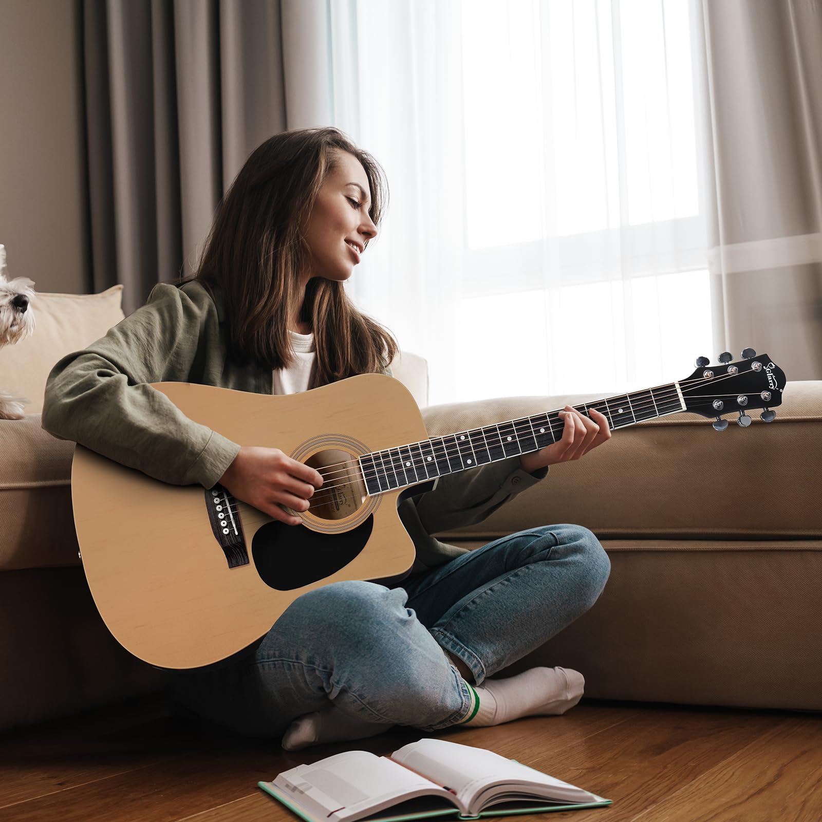 GLARRY Full Size 6 Strings Acoustic Electric Guitar Beginner Kit w/ 15W Amp, Cutaway 41 Inch Electric Acoustic Guitar w/Inbuilt Tuner, Bag, Strap, Picks, Strings, Basswood Guitarra, Matte Natural