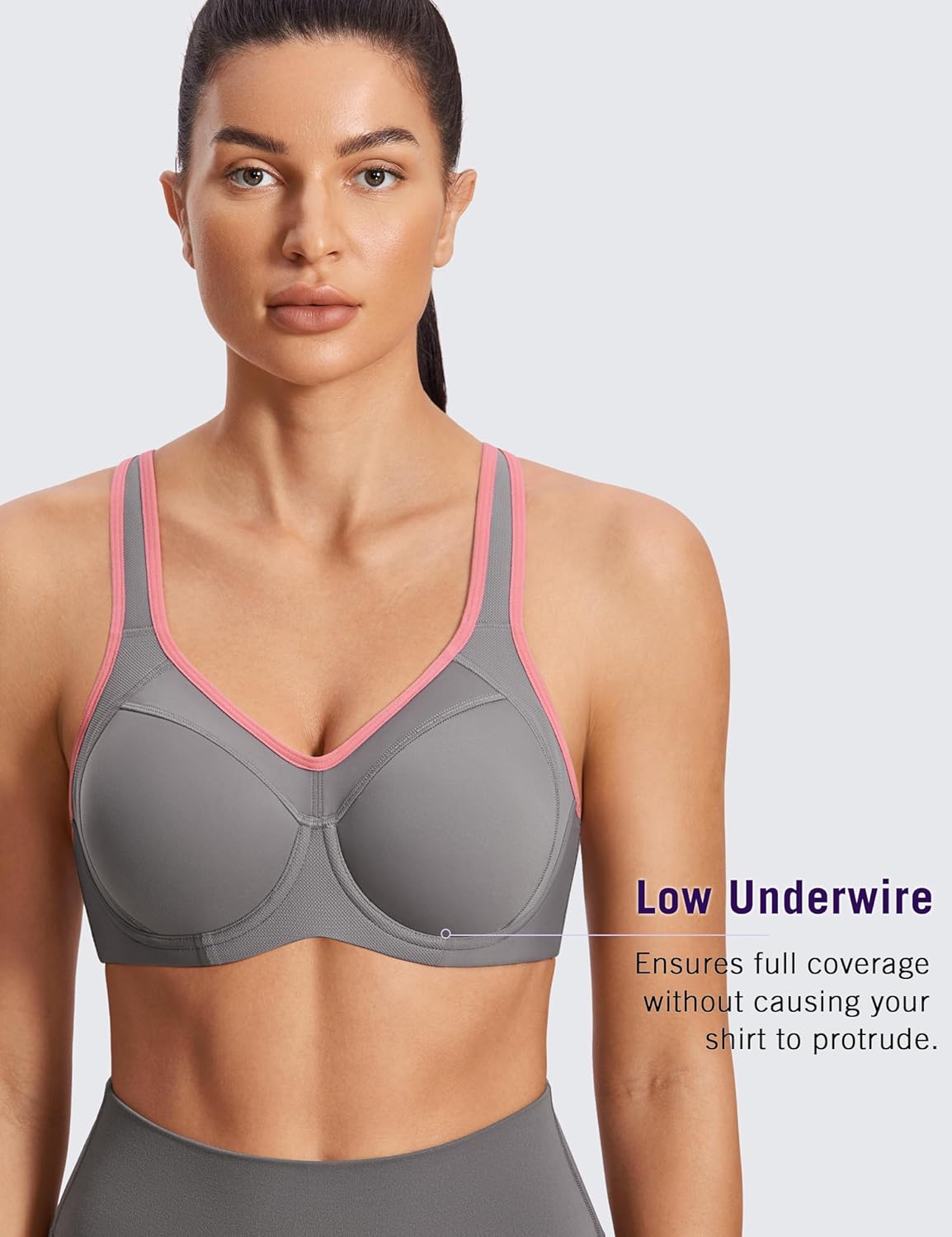 SYROKAN Women's Full Support High Impact Racerback Lightly Lined Underwire Sports Bra - Image 4