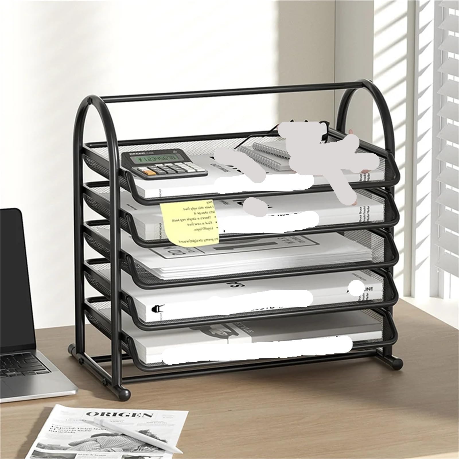 Vassoio portadocumenti in rete a 5 livelli, supporto for organizer, for riviste, carta da lettera, documenti, forniture for scrivania casa e ufficio Per Ufficio