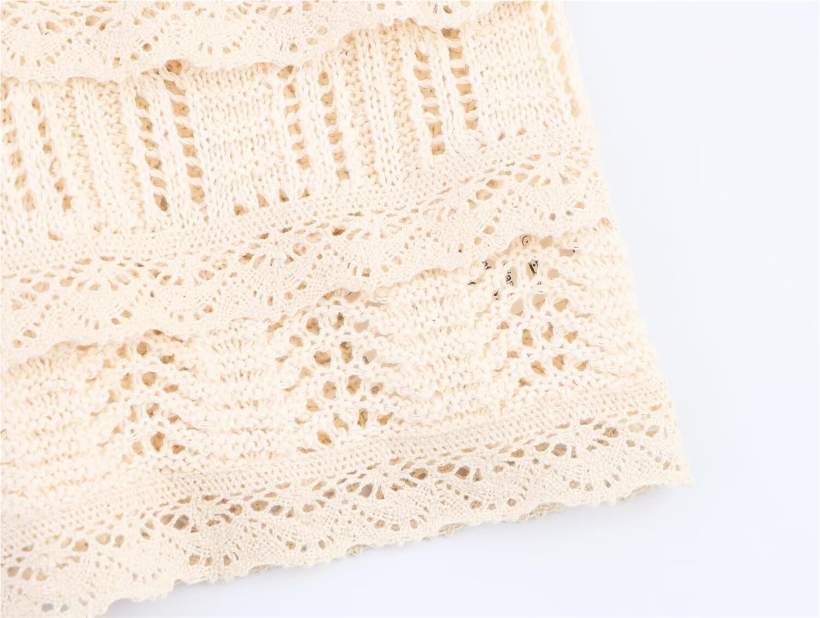 Maglia a Maglia con Scollo Quadrato, Decorazione in Pizzo e Cinturino in Jacquard, da Donna, Casual ed Estiva
