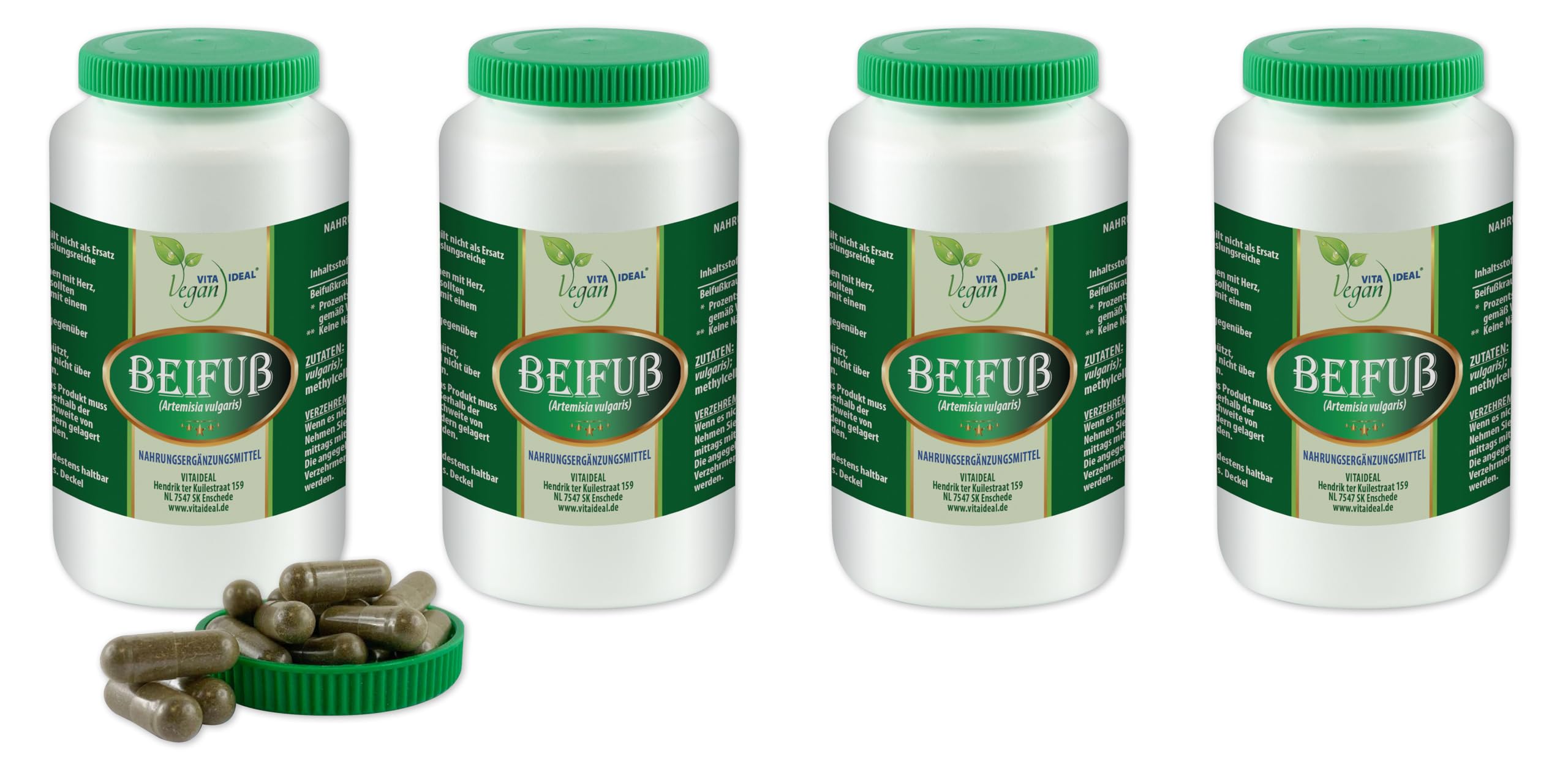 VITA IDEAL Vegan® BEIFUß - Kraut 4x 360 KAPSELN - Artimisia vulgaris - Tagesportion 600mg Beifußkraut reines Pulver. Natürlich, pflanzlich und ohne Zusatzstoffe.