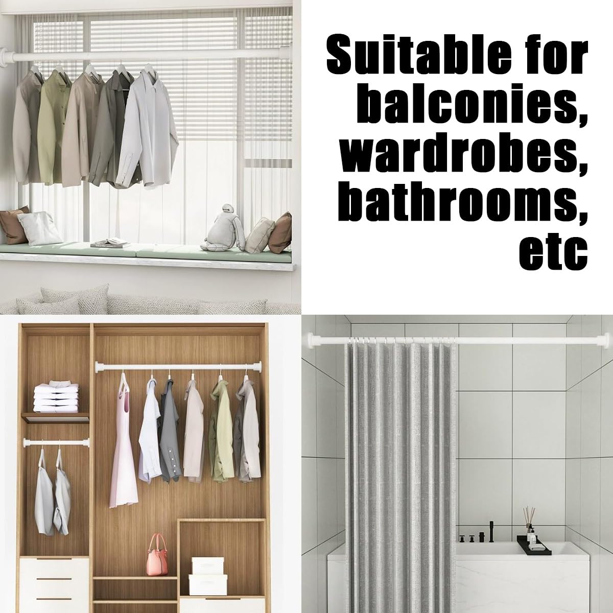 Barras de Cortina Extensibles de 27 x 32 mm, Barras de Cortina telescópicas sin Perforaciones, Barra Colgante Ajustable, Longitud de 55 a 368 mm, para Puertas, Ventanas, baños (Col