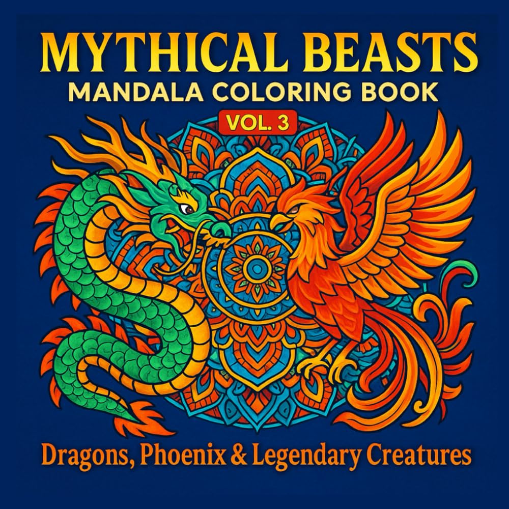 Mythical Beasts Mandala Coloring Book Vol. 3: Dragons, Phoenix & Legendary Creatures: Beautiful Mythical Creature Mandala Designs for Adults — Stress Relief, Relaxation & Mindful Coloring