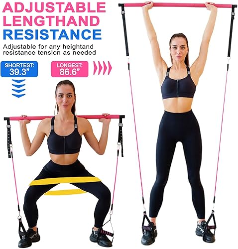 Miniatura 4 de Kit de barra de pilates Bbtops con bandas de resistencia, barra de pilates con bandas apilables, equipo de entrenamiento para piernas, cadera, Pro