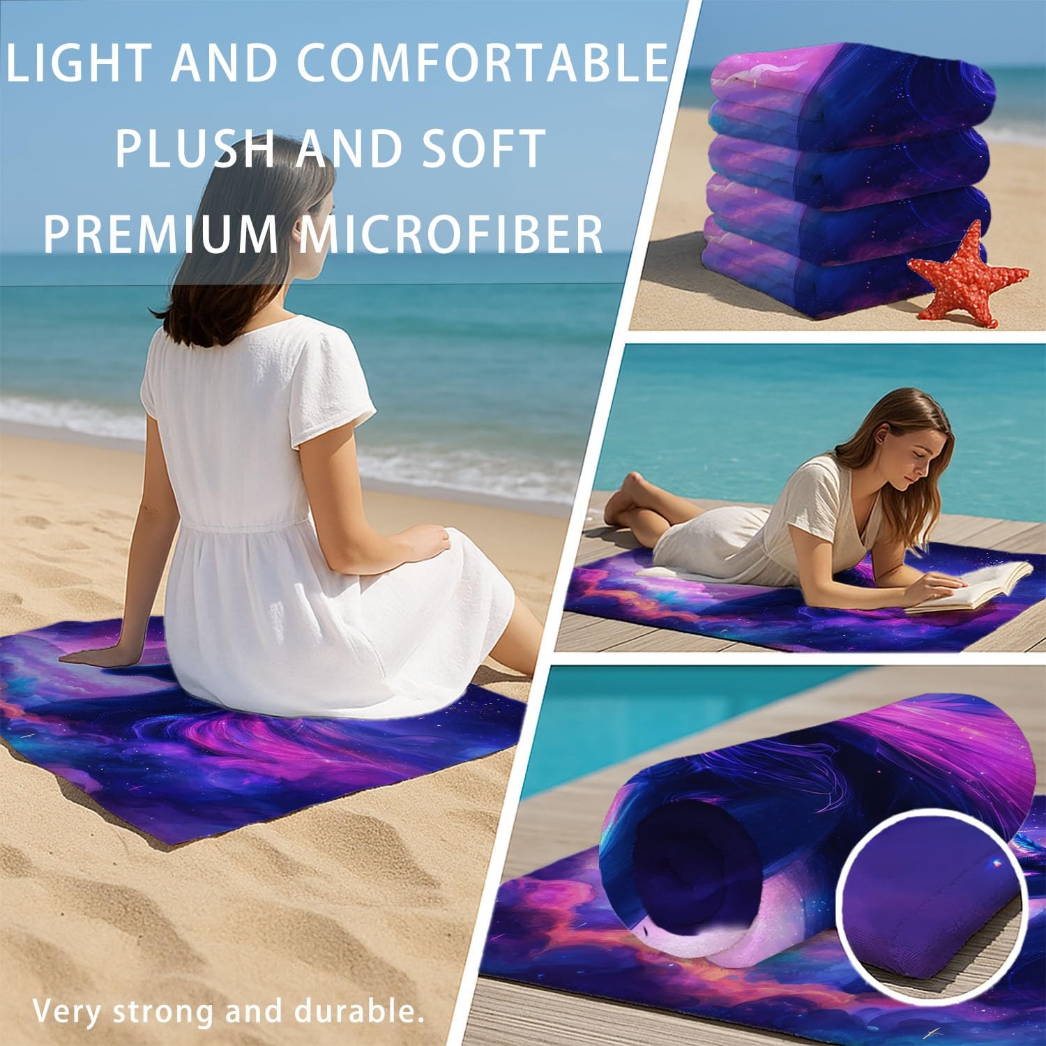 Drap de Plage Anti Sable Sechage Rapide 200 cm x 100 cm Rêveur Fantaisie Serviette de Plage Microfibre Élégant Mystérieux Espace Nébuleuse Animaux Licorne Absorbante Super Couverture de Plage