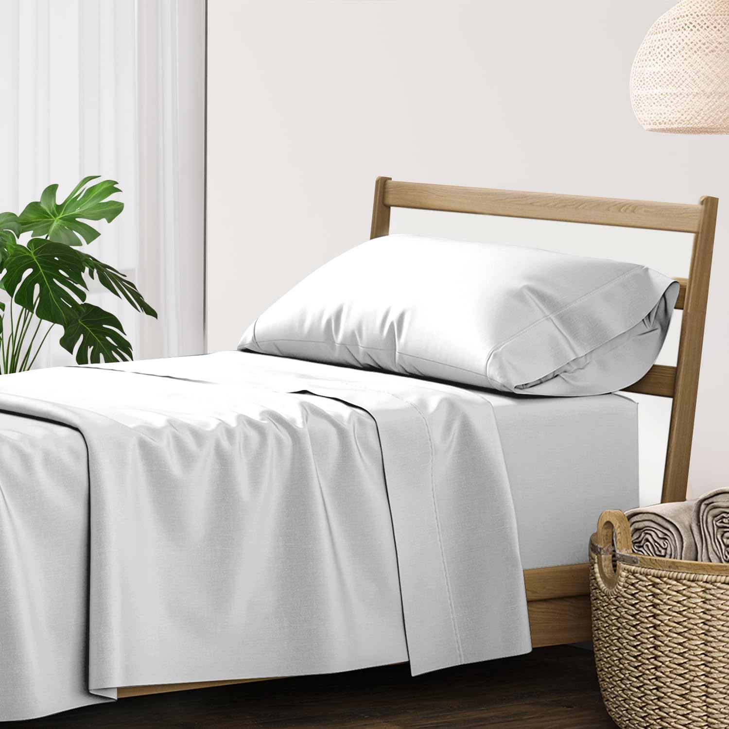 XOOX Linen 100% Cotton Twin Sheets Set - 500 Thread Count Cotton Sheets Twin Size, Extra Soft, Sateen Weave, Cooling Deep Pocket Bed Sheet for Dorm Room, Luxury Hotel Quality Bedding (3 PC, Silver)