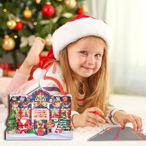 Miniatura 47 de LIGHTS MUSIC - Tarjeta de Navidad emergente 3D con fuegos artificiales, hechas a mano, regalos para madre, padre, hermana con Papá Noel, muñeco