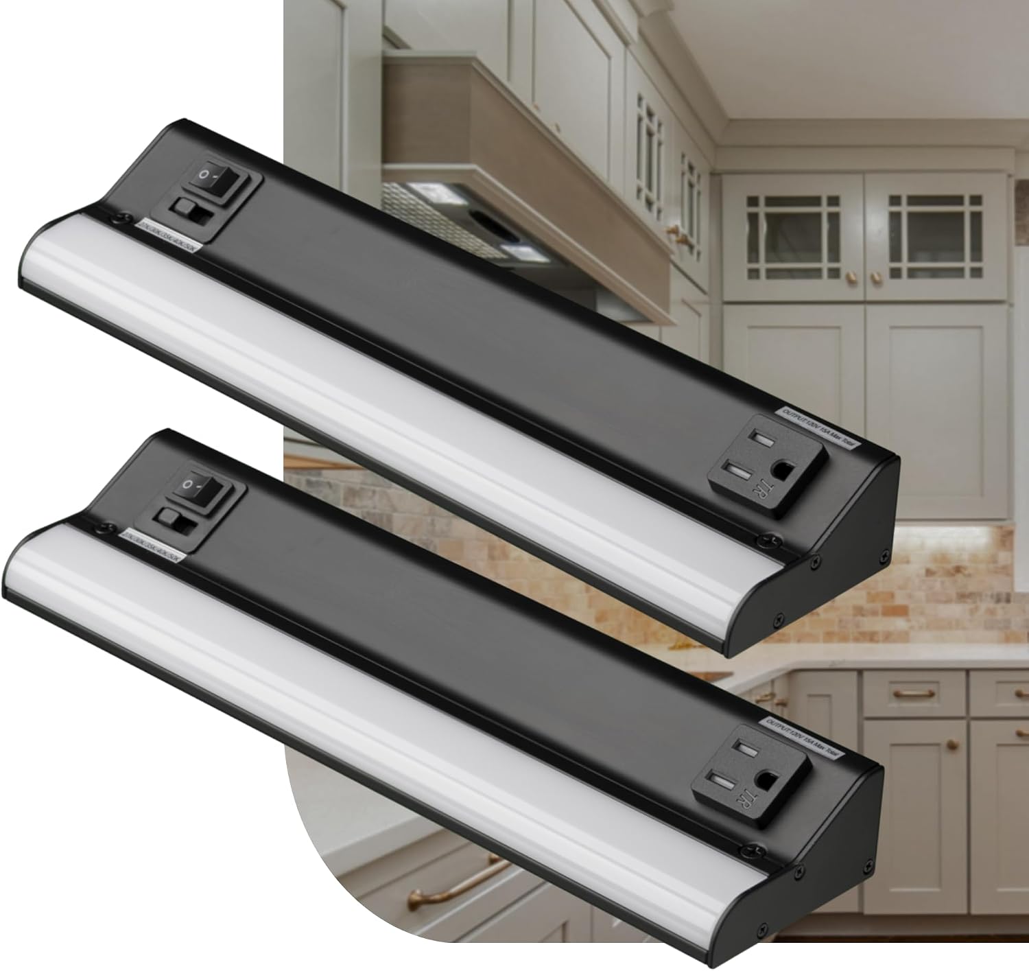 American Lighting 12-Inch LED Courant Undercabinet Light with Receptacles, 5CCT, Black Finish, 120V AC, 7.5W, 430 Lumens, CRI 90, 15 Amp for Kitchen, Workspace, Under Shelve 2 Fixtures Pack