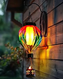 Hot Air Balloon Hanging Solar Lantern Outdoor Waterproof with Flickering...