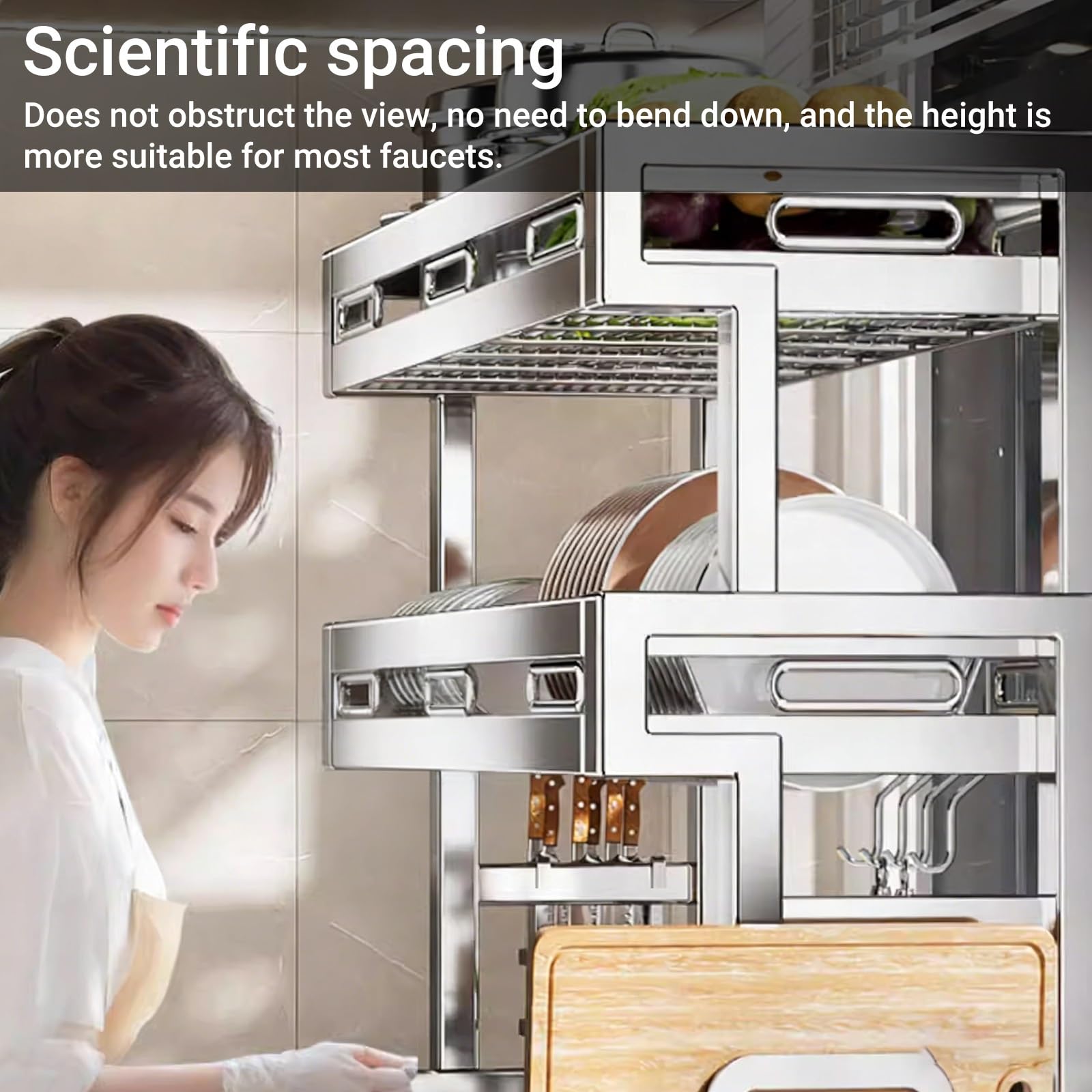 Escurridor de platos de acero inoxidable 304, organizador de encimera de cocina, ahorro de espacio para platos, vasos, cubiertos