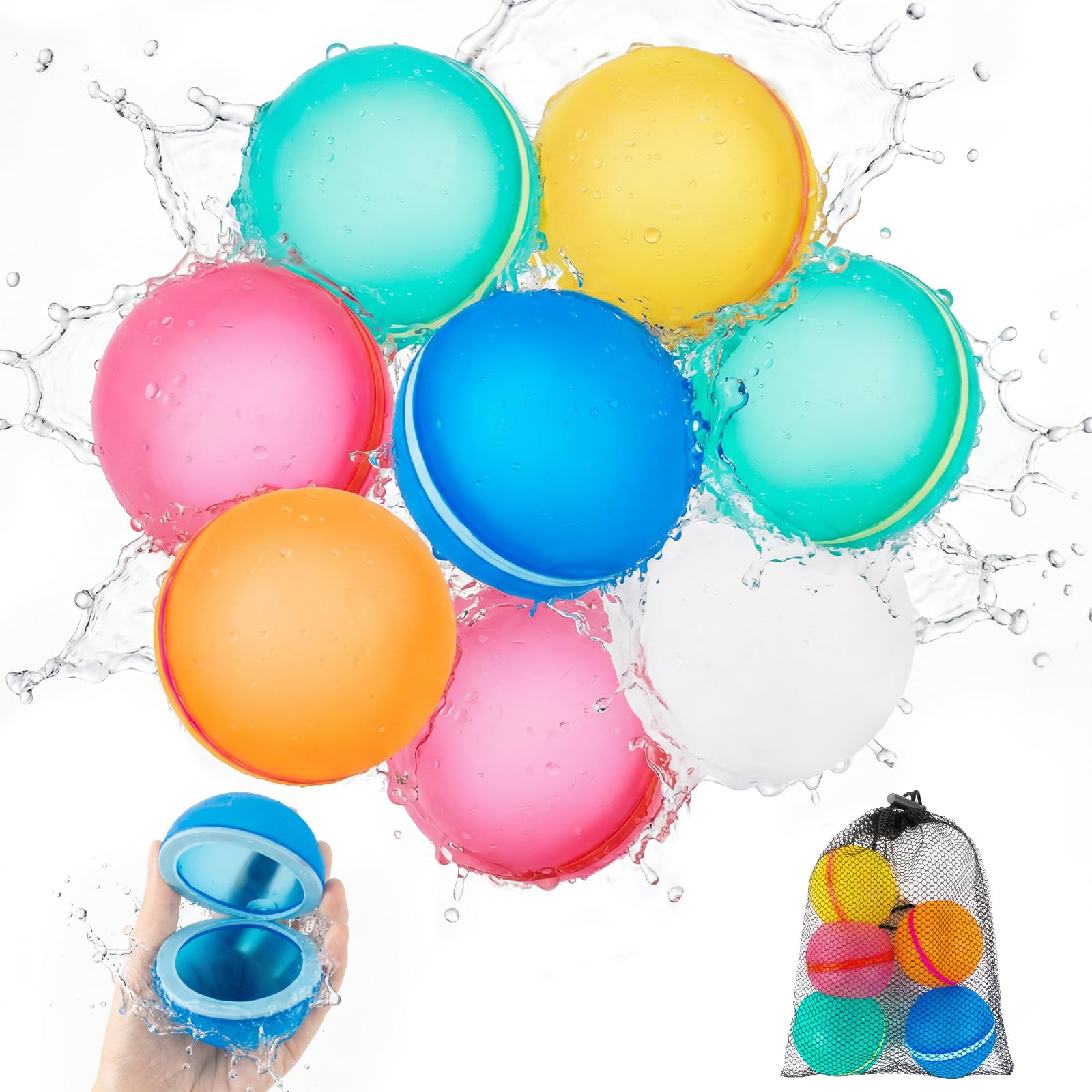 Magnetische Wasserbomben Wiederverwendbar 8 Stück, Silikon Wasserbomben Selbstschließend, Sommer Wasserspielzeug für Garten, Pool, Strand & Party