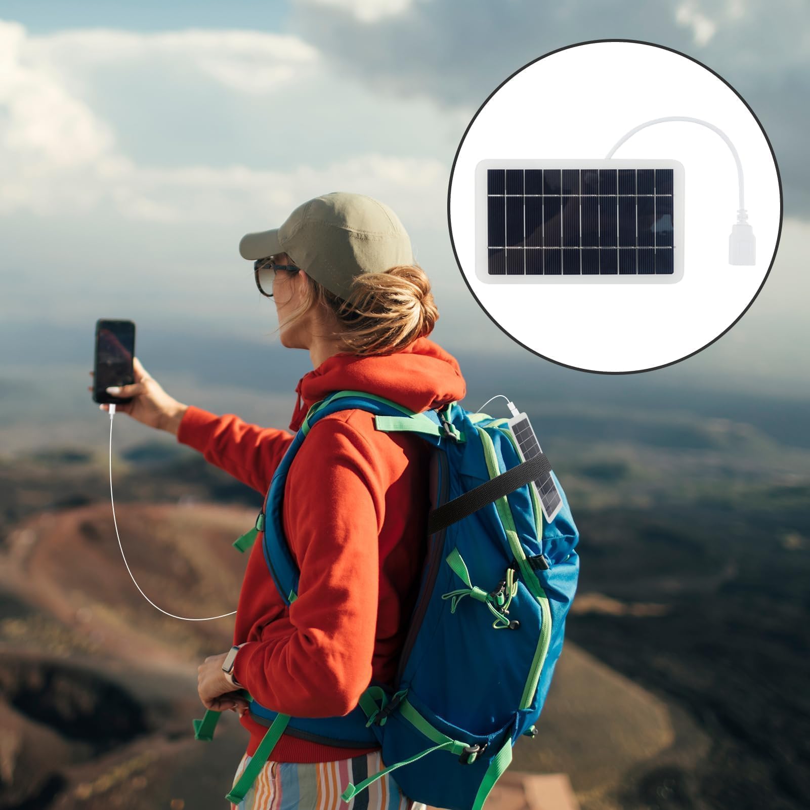 Przenośny podróżny panel słoneczny 2 W ze złączem USB 5 V, ładowarka słoneczna do telefonów komórkowych, power bank, aktywności na świeżym powietrzu, wodoodporny i trwały