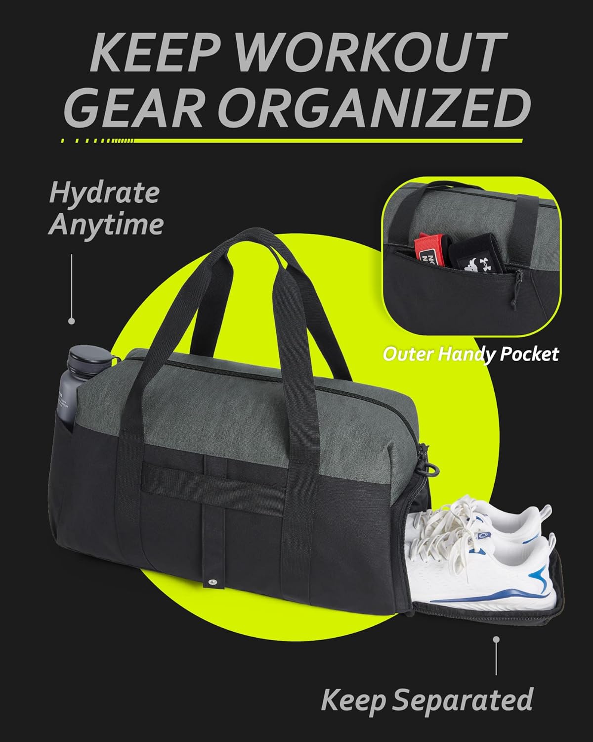 BAGSMART Gym Bags for Men Women, Foldable Travel Duffle Bag, Lightweight Weekender Duffel Bag With Shoe Compartment, Water Resistant Workout Duffle Sports Bag for Travel Yoga, Army Green - Image 5