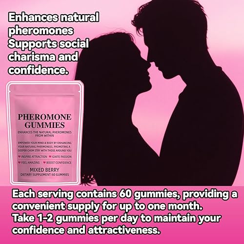 Miniatura 4 de Gomitas de feromonas femeninas para mujer mejora el aroma natural y el apoyo de confianza, sabor a bayas mixtas, veganas y sin gluten, 60 unidades