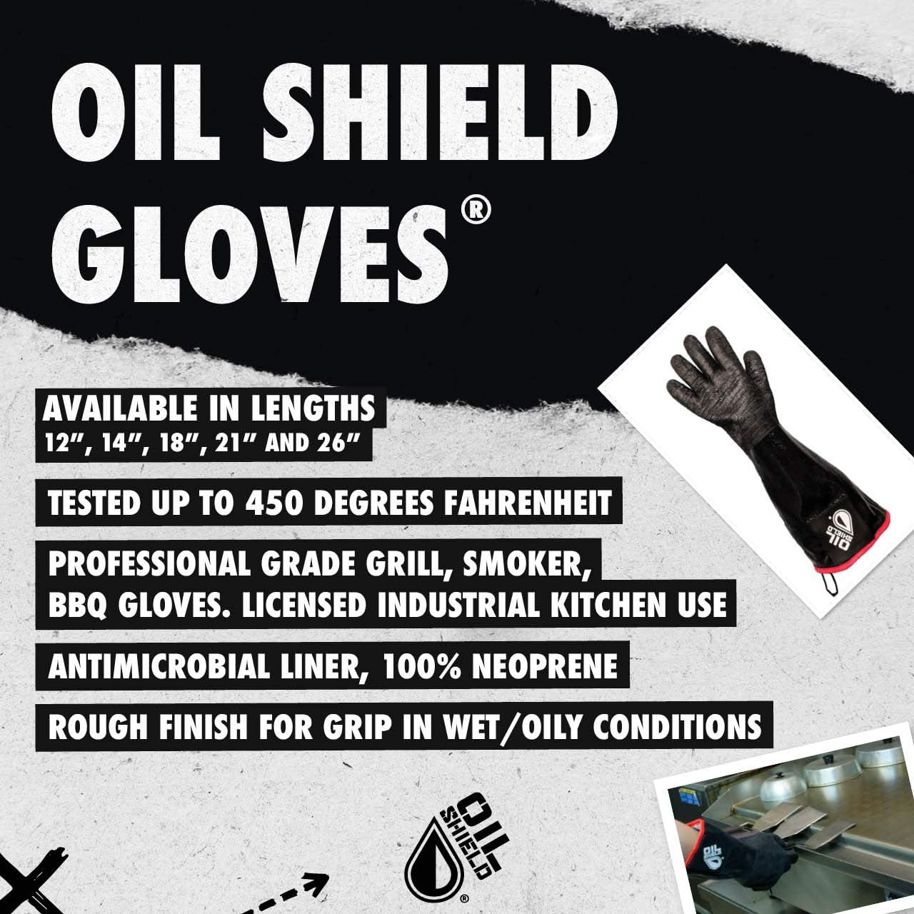 Oil Shield, 18" High Temperature,100% Neoprene Glove, Size Small, Black