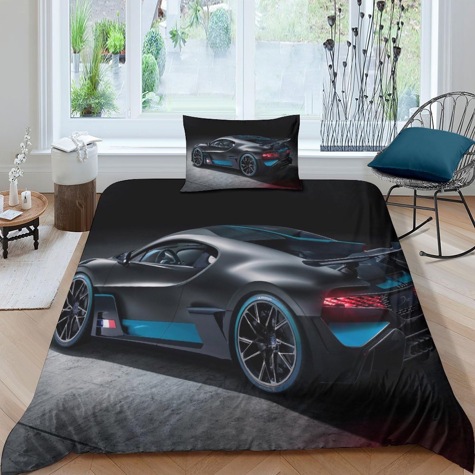 BARDYS Super Car 3D Printed Bedding Set Soft Microfiber Sports Car Comforter Cover with Pillowcaser, Quilt Cover with Zipper,Duvet Cover Set Light Weight for Kids Girls，boys Single（135x200cm）