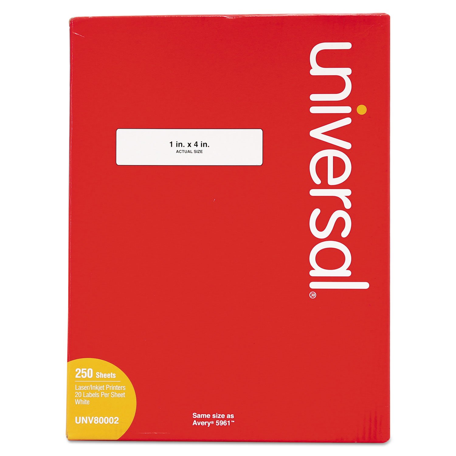 Universal UNV80002 1 in. x 4 in. Laser Printer Permanent Labels - White (5000/Box)