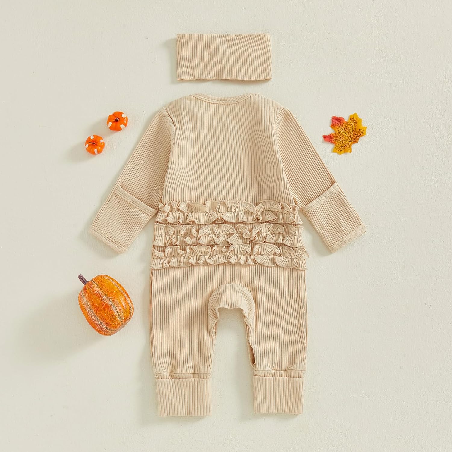 FIOMVA My First Thanksgiving Outfit Baby Girl Newborn Ribbed Romper Long Sleeve Onesie 1st Thanksgiving Clothes Preemie Fall - Image 5