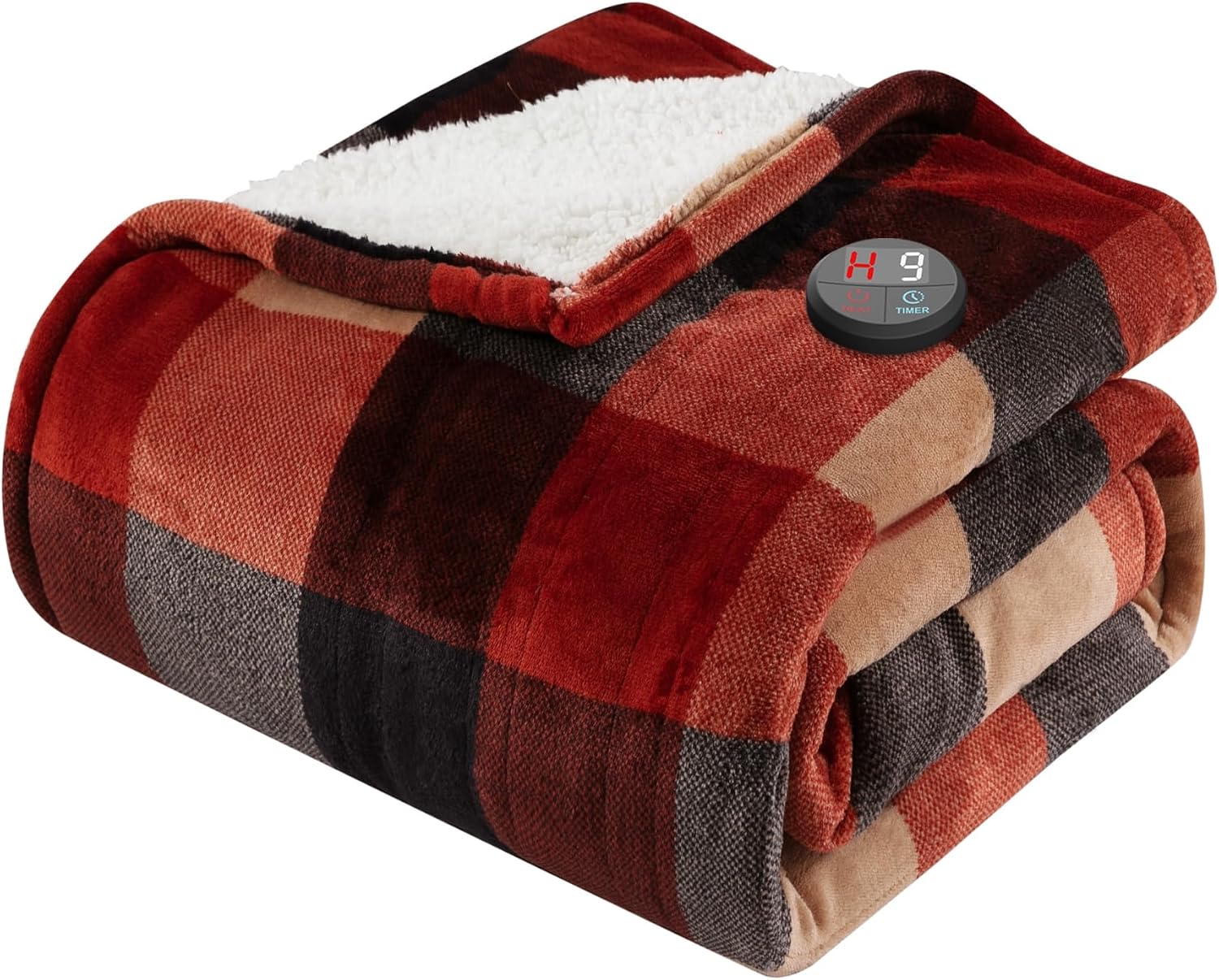GOTCOZY Heated Blanket Electric Throw 50''X60''- Electric Throw Blanket with One Touch Button 10 Heating Level & 9 Time Settings Heating Blanket, Machine Washable (Check RedBlack)