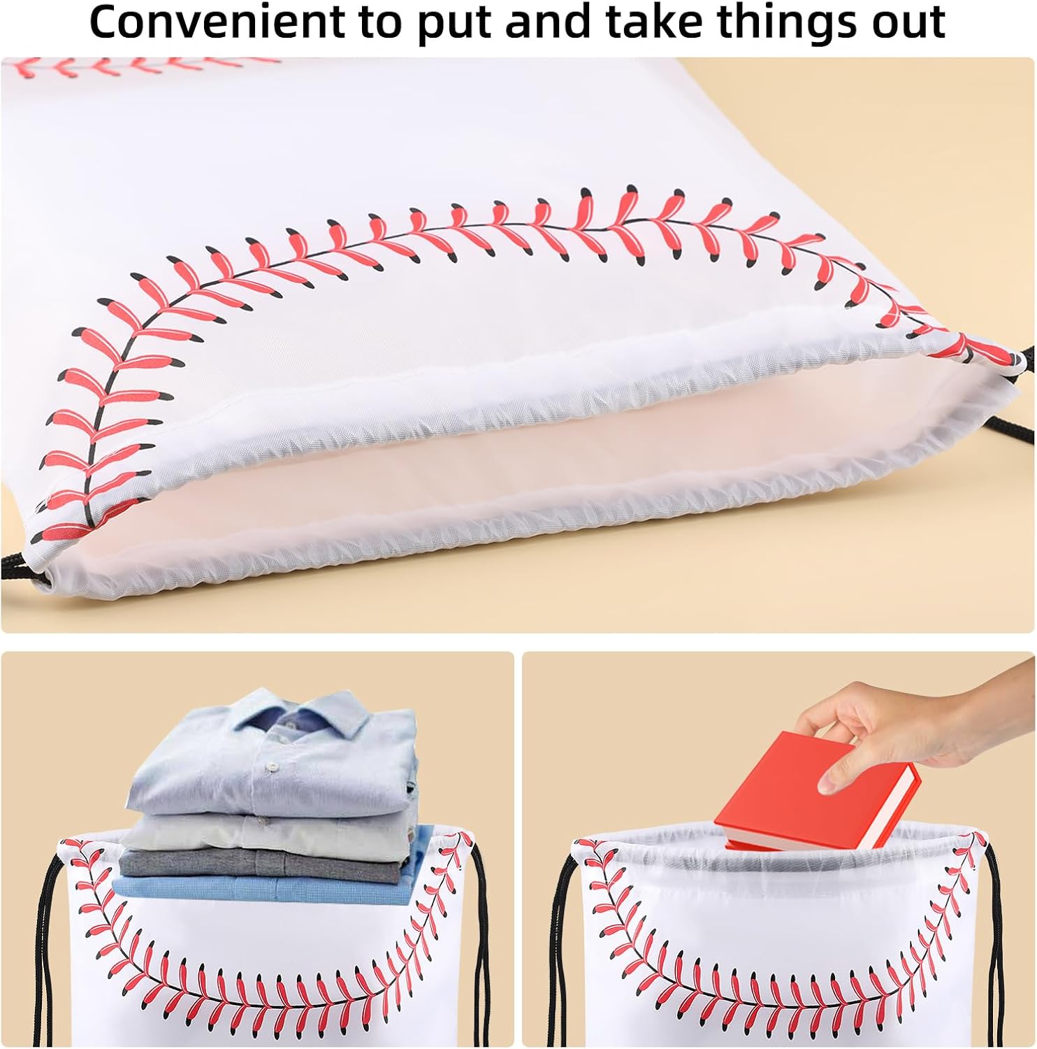 15 Pcs Baseball Drawstring Bags, 13.3"x15.7" Sports Backpacks for Team Gifts, Party Favors & Gym Use, Baseball Theme Party Supplies - Image 4