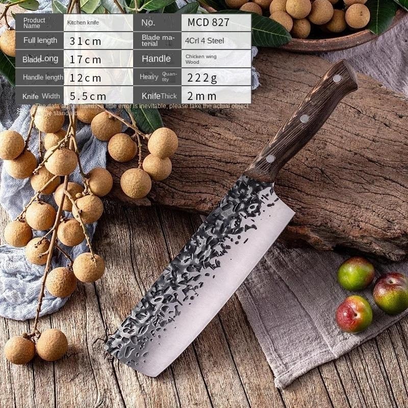 MAYiT Meat Cleaver Knife, High Carbon Stainless Steel Nakiri Knife Home Super Sharp Full Tang Kitchen Chef Knife Chopping Knife Wooden Handle, MAYiT5475