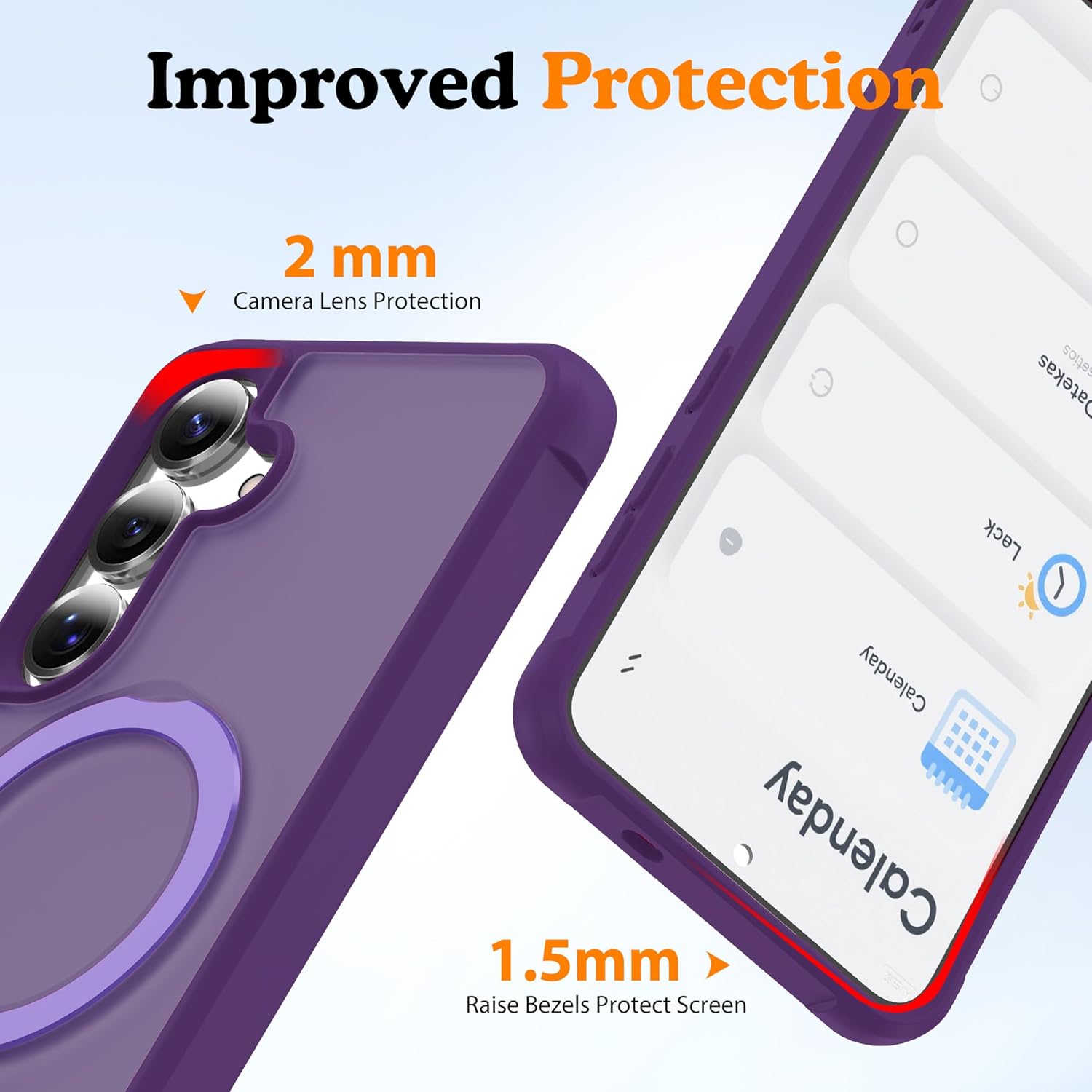 Compatible with Samsung Galaxy S24 Case & Samsung Galaxy S25 Case with Magnetic Ring Stand, Compatible with Mag-Safe Translucent Phone Case for S24 & S25 6.2", Puple