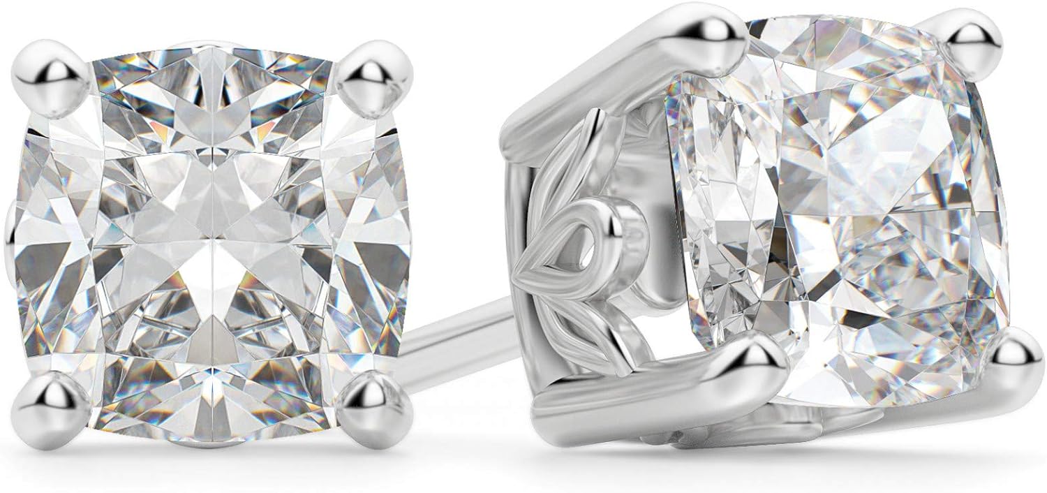 Cushion Cut VVS1 Colorless Diamond Moissanite Earrings Stud Earring Wedding Bridal Jewelry Screw Back Drop Dangle Modern Style Anniversary Promise Gift Her Tension Back Filigree Set